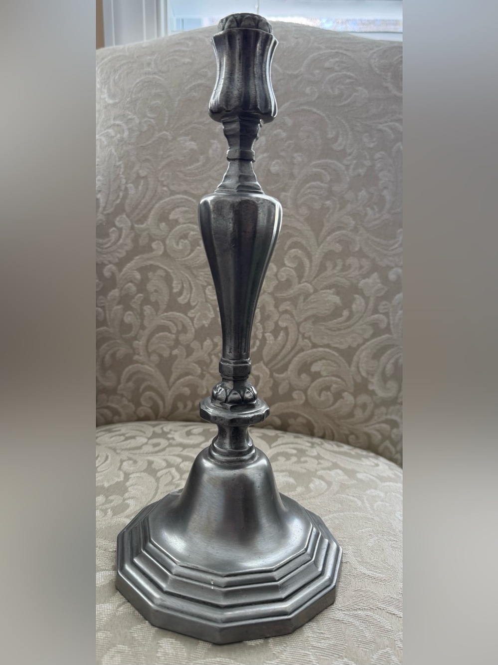 Antique-Style Metal Table Lamp Base in Aged Silver or use as candlestick